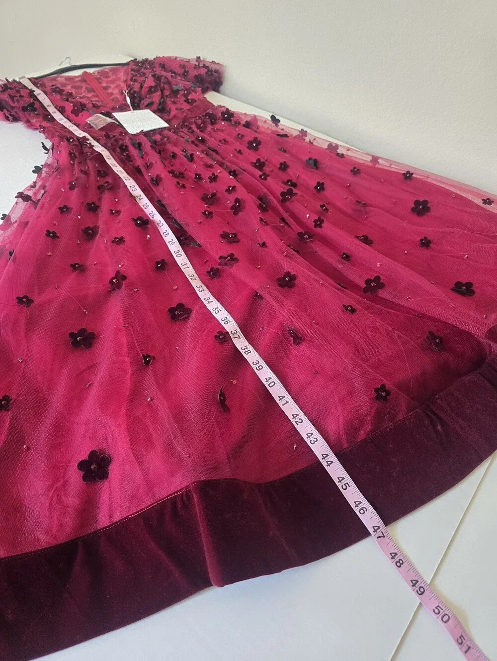 MAC DUGGAL Floral Appliqué Cocktail Midi Dress Burgundy NEW Size 6 Velvet